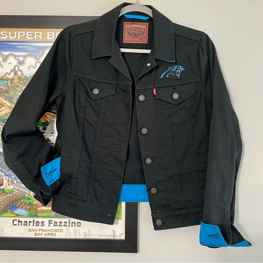 Levi's (S OR M) NFL Carolina Panthers Black Denim Jacket w Blue Trim ¡LN!